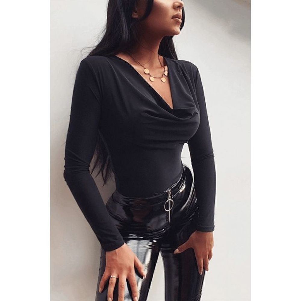 And Now This Cowl Neck Long Sleeve Bodysuit Black Size L